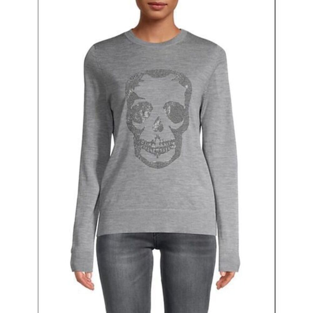 ZADIG & VOLTAIRE Miss Skull Merino-Wool Long-Sleeve Sweater SMALL
